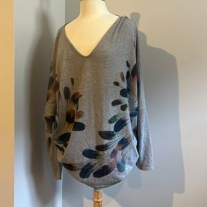 Phil Love Grey Sweater with Colorful Feather Design 3x